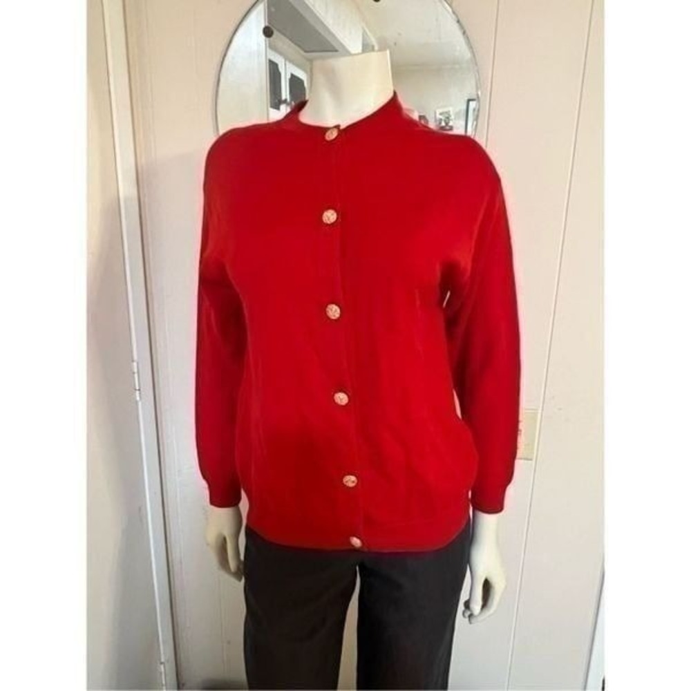 Vintage Avoca Collection Ireland Fine Knit Red Wool Cardigan Size 40 M